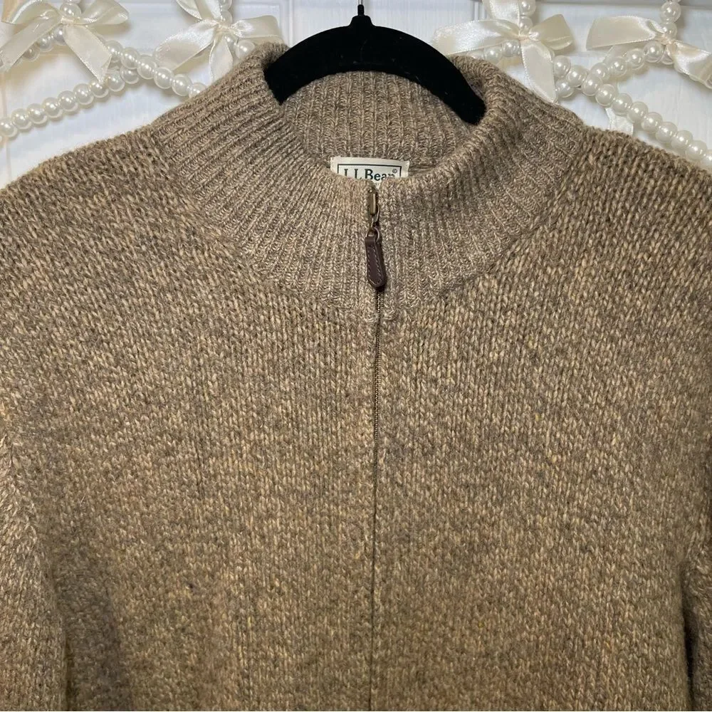 L.L. Bean Men's Tan Zip-Up Ultimate 100% Lambs Wool Sweater